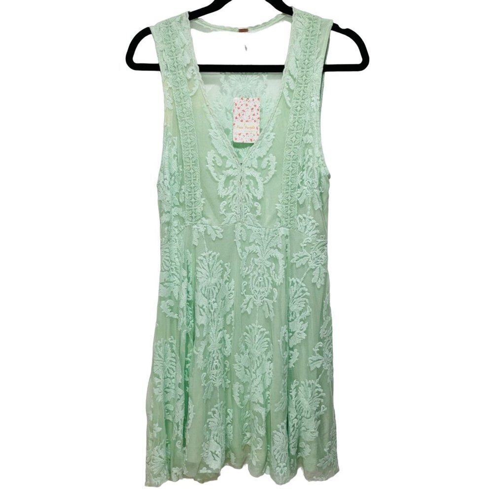 NWT Free People Reign Over Me Sea Green Lace Flirty Dress Women's Size 6 - Picture 3 of 10